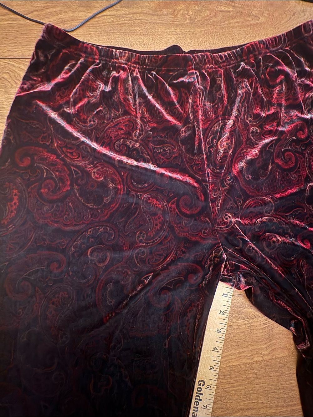 Coldwater Creek Velvet Paisley Straight Leg Pants - Burgundy & Black